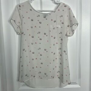 RW&CO. Cute White Cat Print Top | Size M